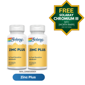 [TP] SOLARAY ZINC PLUS 100c TWINPACK-MAL19985998X (FREE Solaray Chromium)